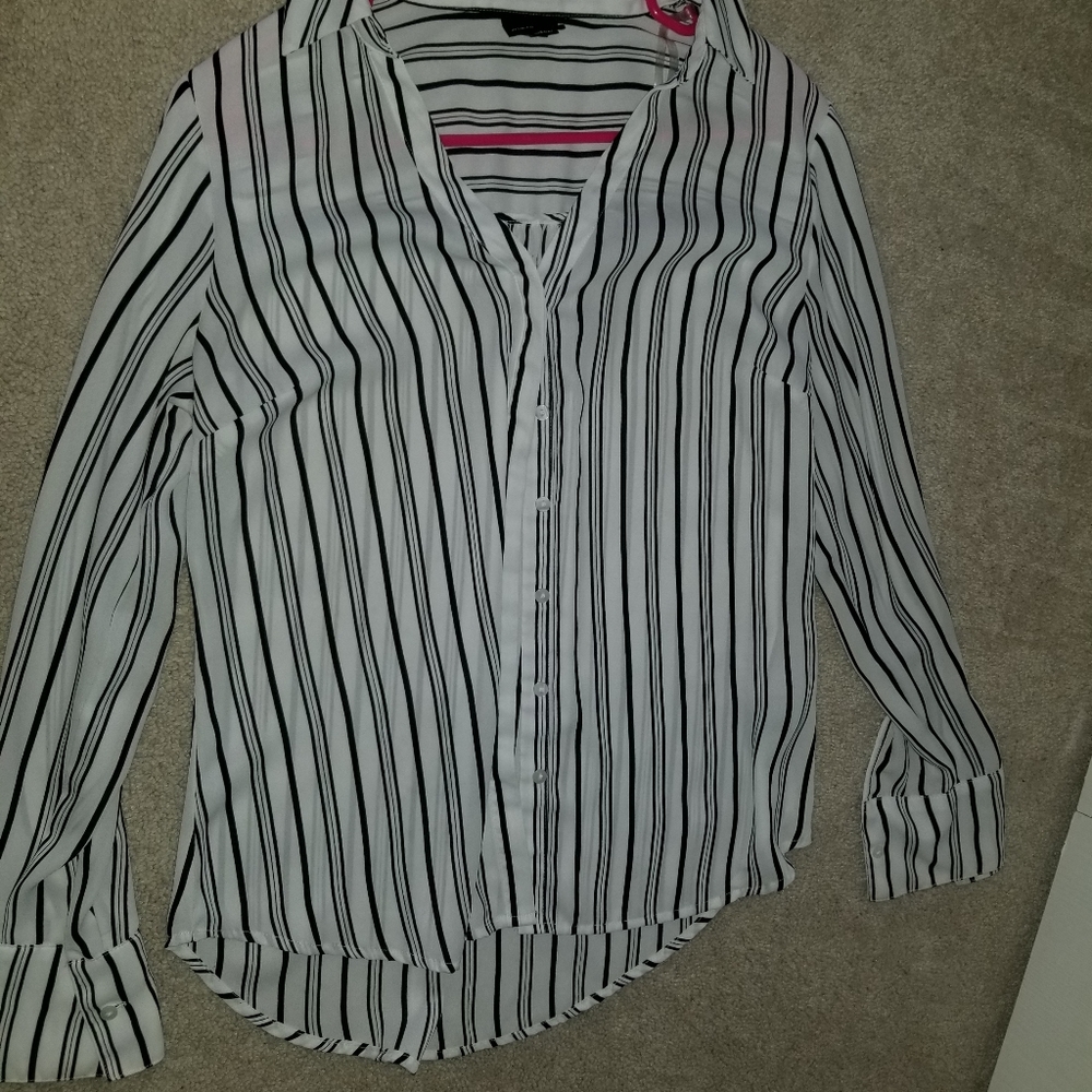 Sheer Vertical Stripe Button-up top
